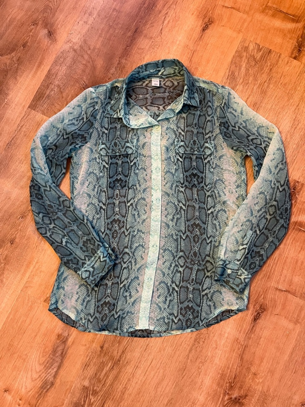 Old Navy - Teal Snake-Print Button-Down Shirt
